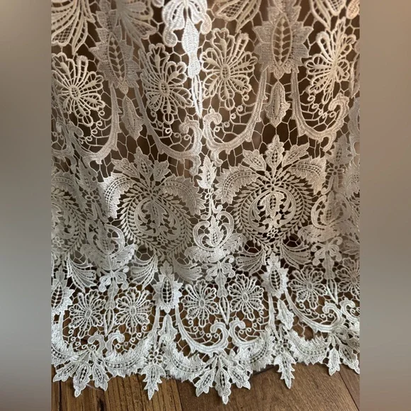 Lillian West Cream/Nude SZ 12 Fitted Sheath Venice Lace Wedding Dress Style 6495 - Picture 10 of 16